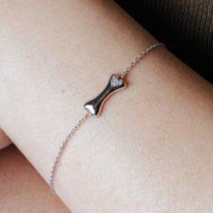 Silver 925 Rhodium Plated CZ Dog Bone with CZ Heart Bracelet